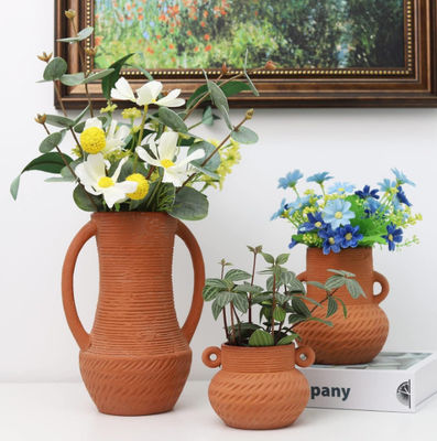 Geniş Ağız Keramik Çiçek Vazesi Dekorasyon Rustik Ev