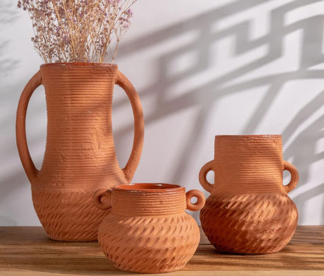 Geniş Ağız Keramik Çiçek Vazesi Dekorasyon Rustik Ev