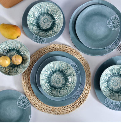 Mavi Yeşil Kamp Melamine Yemek Seti İç ve Dış