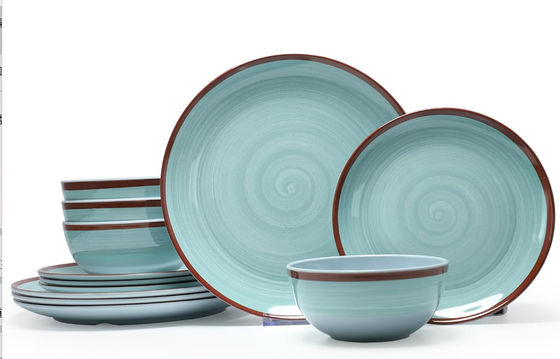 Yeşil 12 PC Melamine Yemek Eşyaları Takımı Tabaklar Ve Kasalar Morden