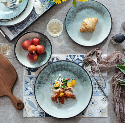 Yeşil 12 Parça Melamine Yemek Cihazları Dışarıda İçeride Kullanım için