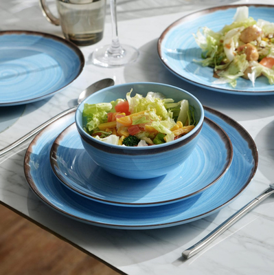 4 kişilik PCS 12 Melamine Yemek Tabakları Set Mavi Renk