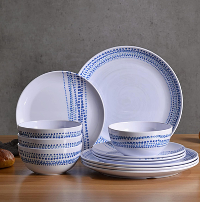 12 pcs Rustik Melamine Yemek Cihazları Seti Bulaşık makinesi Güvenli Yağmur