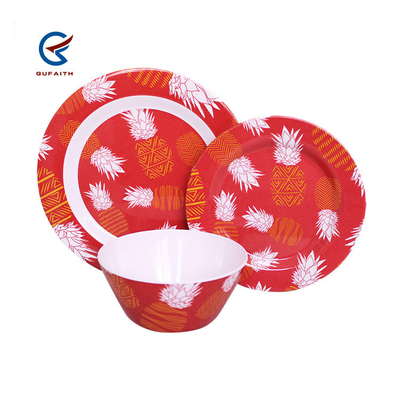 3PCS Kırmızı Melamine Yemek Tabakları Kamp İçi Dış Kullanım Mutfağı